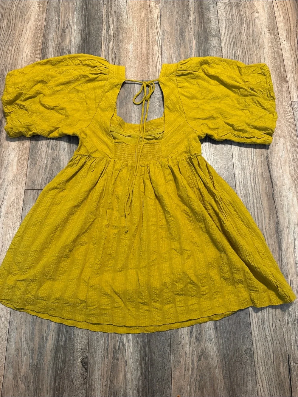 Free People Blouson Mustard Puff-Sleeve Square Neck